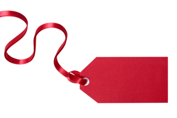 Red gift tag with ribbon blank plain isolated transparent background photo PNG file