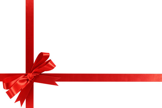 Red gift ribbon and bow horizontal isolated transparent background photo PNG file