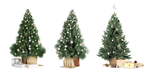 christmas tree isolated on white - obrazy, fototapety, plakaty