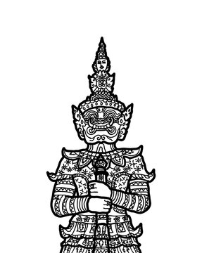 Thai Yaksha or Yaksa is a demon giant and a guardian of the gates at Wat Phra Kaew, a Buddhist temple in Bangkok, Thailand.