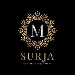 letter M vintage crest mandala vector logo design element