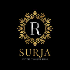 letter R vintage crest mandala vector logo design element