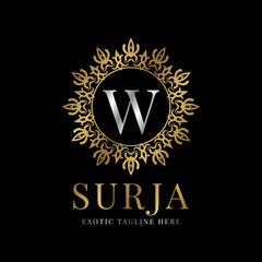 letter W vintage crest mandala vector logo design element