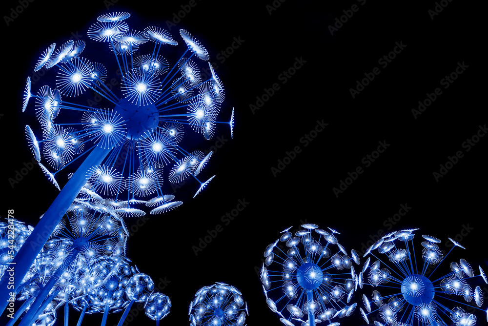 Poster abstract neon glowing flower. bright sparkling background. psychedelic background