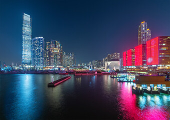 Fototapeta premium Night scenery of skyline of downtown district of Hong Kong city