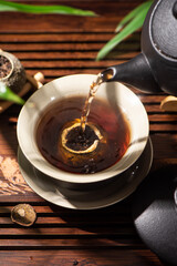 Chinese tea small green citrus tea on table.