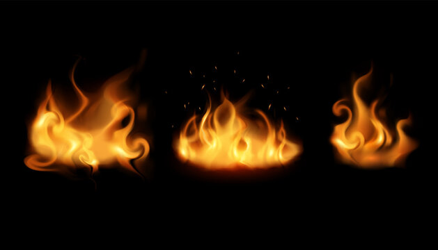 realistic fire, campfire options on black background