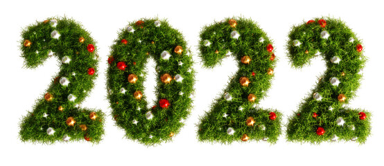 Beautiful christmas wreath in the shape of 2022 with transparent background (3D Rendering)	