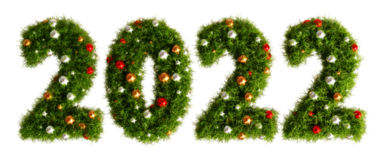 Beautiful christmas wreath in the shape of 2022 with transparent background (3D Rendering)