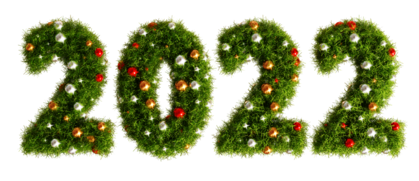 Beautiful christmas wreath in the shape of 2022 with transparent background (3D Rendering)	