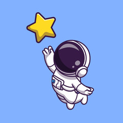 Astronaut Floating with Star Cartoon  Vector Icon Illustration. Science Technology Icon Concept  Isolated Premium Vector. Flat Cartoon Style © catalyststuff