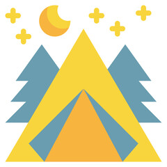 tree tent camping campground forest vacation outdoor flat style icon