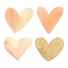 Simple watercolor beige hearts. Set of illustrations for design for Valentine's Day, postcards, social media