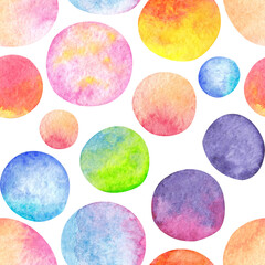 Abstract seamless pattern of colorful circles. Rainbow print for design. Wrapping paper, scrapbooking, children's party, cover, postcard, printing