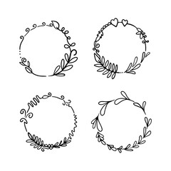 Set a circle shape flower doodle frame, for design reference.
