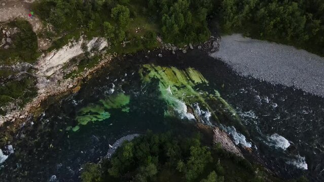 Algae valley waters of Abisko National park Kiruna Sweden aerial