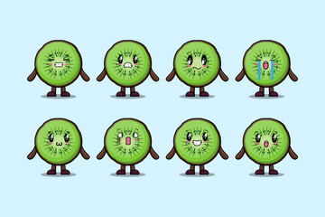 Set kawaii Kiwi fruit cartoon character with different expressions cartoon face vector illustrations