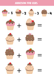 Addition for kids with cute cupcakes or muffins.