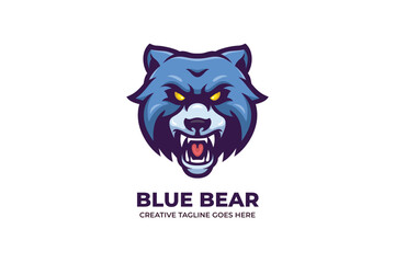 Angry Blue Bear Mascot Logo Character