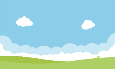 Obraz premium Cartoon meadow landscape summer green fields view spring lawn hill and blue sky