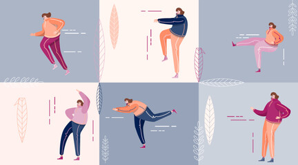 Vector illustration of a girl doing exercises in the park