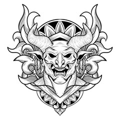 tattoo and t shirt design black and white hand drawn devil engraving ornament
