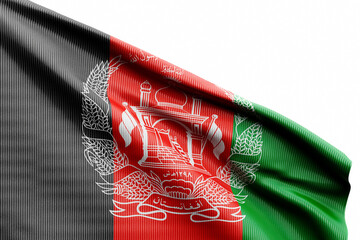 The national flag of Afghanistan from textiles  on pole, soft focus. 3D illustration