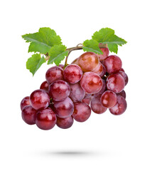 Fresh red grape with leaves isolated on transparent background. (.PNG)