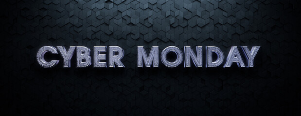 Cyber Monday Banner with Mosaic, Glossy 3D Lettering against Diamond tiles. Premium Background with copy-space.