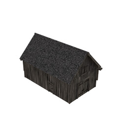 Illustration of an old peasant barn for collages or clip art, isolated on white background. 3D render-illustration.