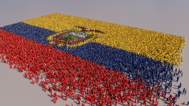 Ecuadorian Banner Background, with People gathering to form the Flag of Ecuador.