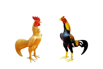 Gold Chicken statue  isolated on white with clipping path included. (gamecock)