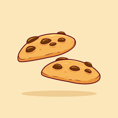 two chocolate chip cookie side view illustration vector. cartoon style cookies snack illustration