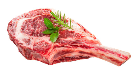 Raw Tomahawk beef steak on white background, Tomahawk beef steak on white PNG File.