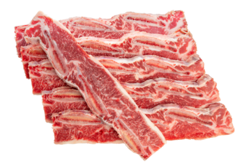 Cross Cut Short Ribs beef on white background, Beef Short Ribs (Sliced) on white background PNG File.