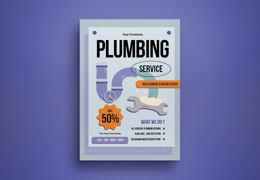 Blue Flat Design Plumbing Service Flyer