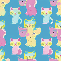 pastel color cat pattern background with water painting.