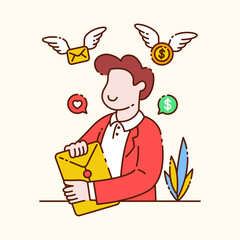 Man gets envelope. Business concept illustration