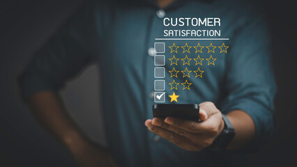 Customer dissatisfaction concept. customer using smartphone expressing dissatisfaction review.