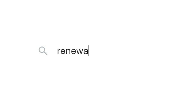 Typing text to search about Renewable Energy, search bar animation