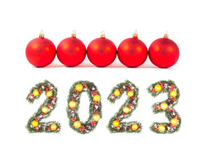 Red christmas ball and 2023 number