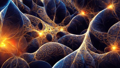 Abstract neural network, cell structure, machine learning,  fractal geometry, generative AI illustration