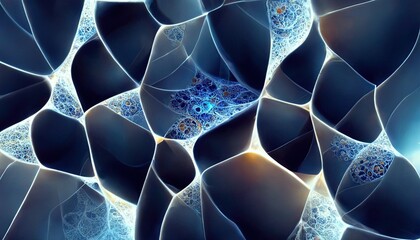 Abstract neural network, cell structure, machine learning,  fractal geometry, generative AI illustration