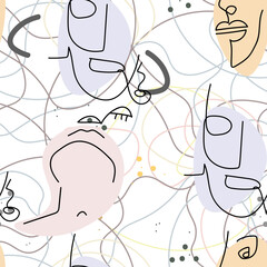 Woman Face line. Abstract drawing seamless pattern