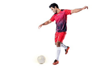 professional football player in red training uniform pose on a white background football concept Active.