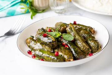 Pazi sarma. Traditional turkish dish made of chard leaves stuffed with rice and spices, sarmale, dolmades, dolmadaki, dolmadakia