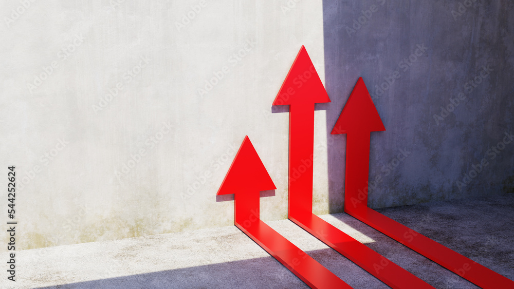 Poster red arrow going up, 3d rendering