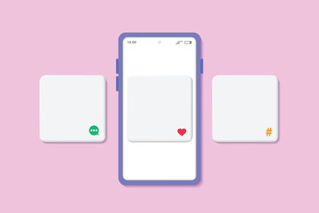 Social media platform mockup. post on social network. online social communication applications concept. 3d Vector illustration