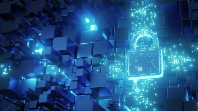 The padlock represents Privacy and security. technology background blue color
