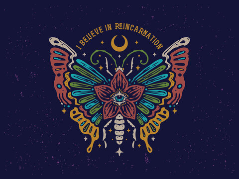 Colorful butterfly vintage mandala illustration